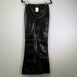 Free People Level up Women's Size 26 Black Faux Leather Slit Cuff Pants